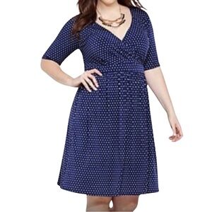 Torrid Dress Blue Polka Dot V-neck with Pockets Midi Size 3 (22-24)